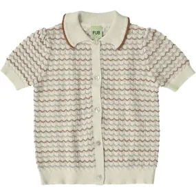 FUB Ecru Pointelle Polo Cardigan