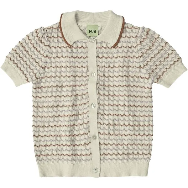 FUB Ecru Pointelle Polo Cardigan
