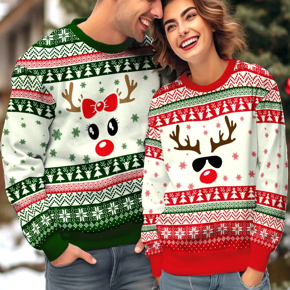 Funny Reindeer Couple Ugly Christmas Sweater Christmas Gift Anniversary Sweater