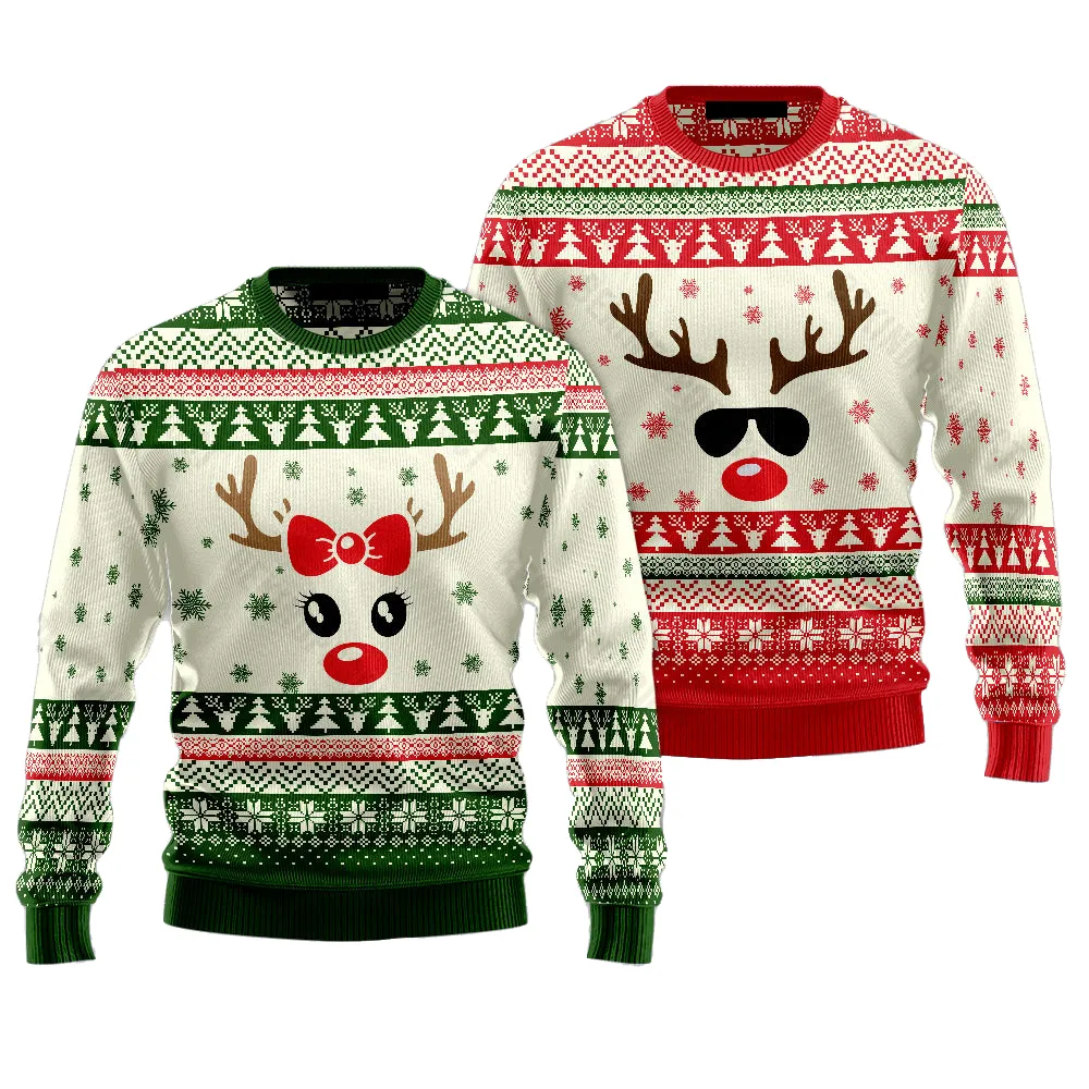 Funny Reindeer Couple Ugly Christmas Sweater Christmas Gift Anniversary Sweater