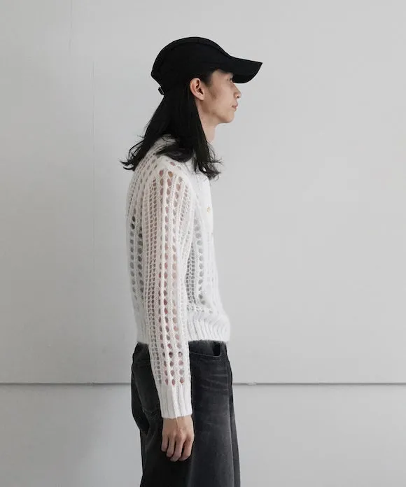GANNI Mohair Lace Polo "BRIGHT WHITE"
