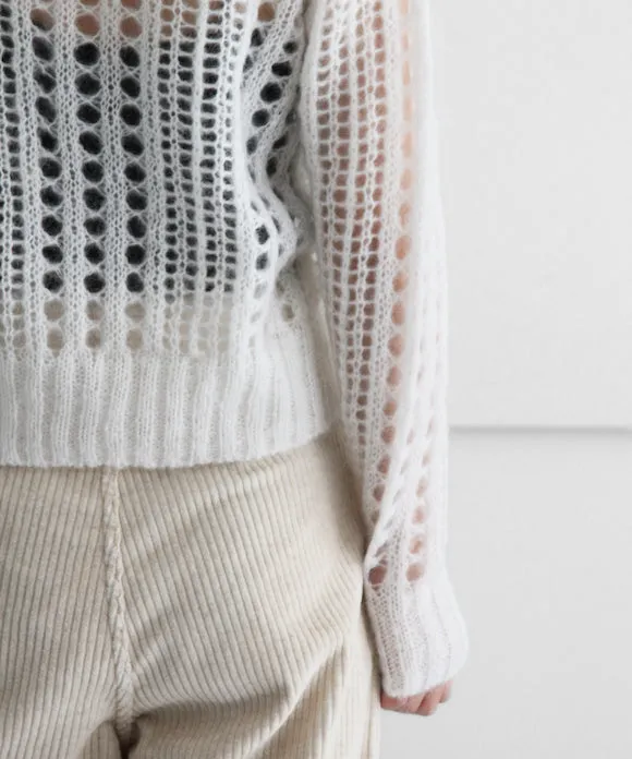 GANNI Mohair Lace Polo "BRIGHT WHITE"