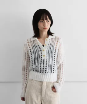 GANNI Mohair Lace Polo "BRIGHT WHITE"
