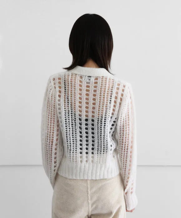 GANNI Mohair Lace Polo "BRIGHT WHITE"