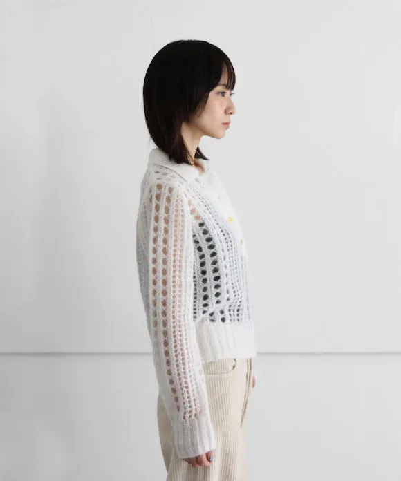 GANNI Mohair Lace Polo "BRIGHT WHITE"