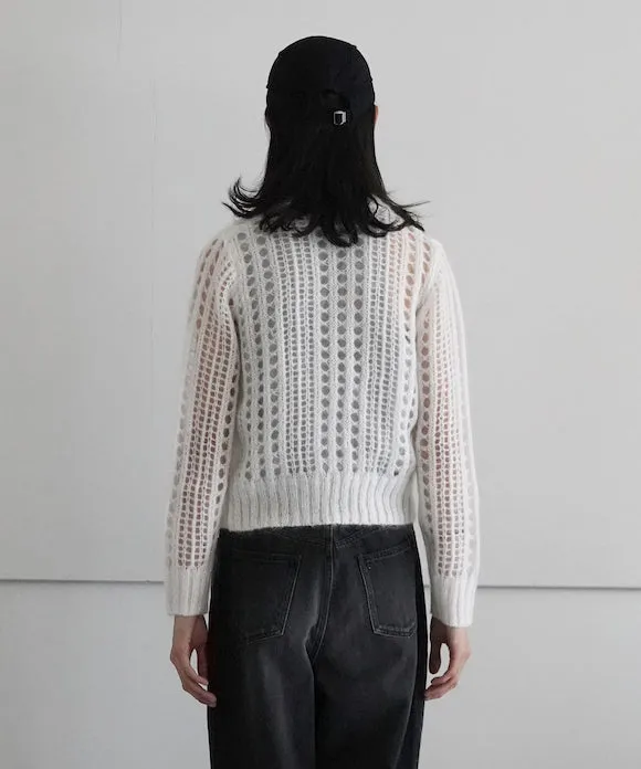 GANNI Mohair Lace Polo "BRIGHT WHITE"