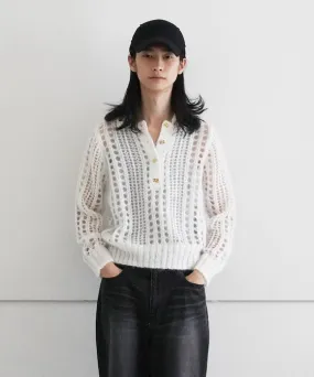 GANNI Mohair Lace Polo "BRIGHT WHITE"