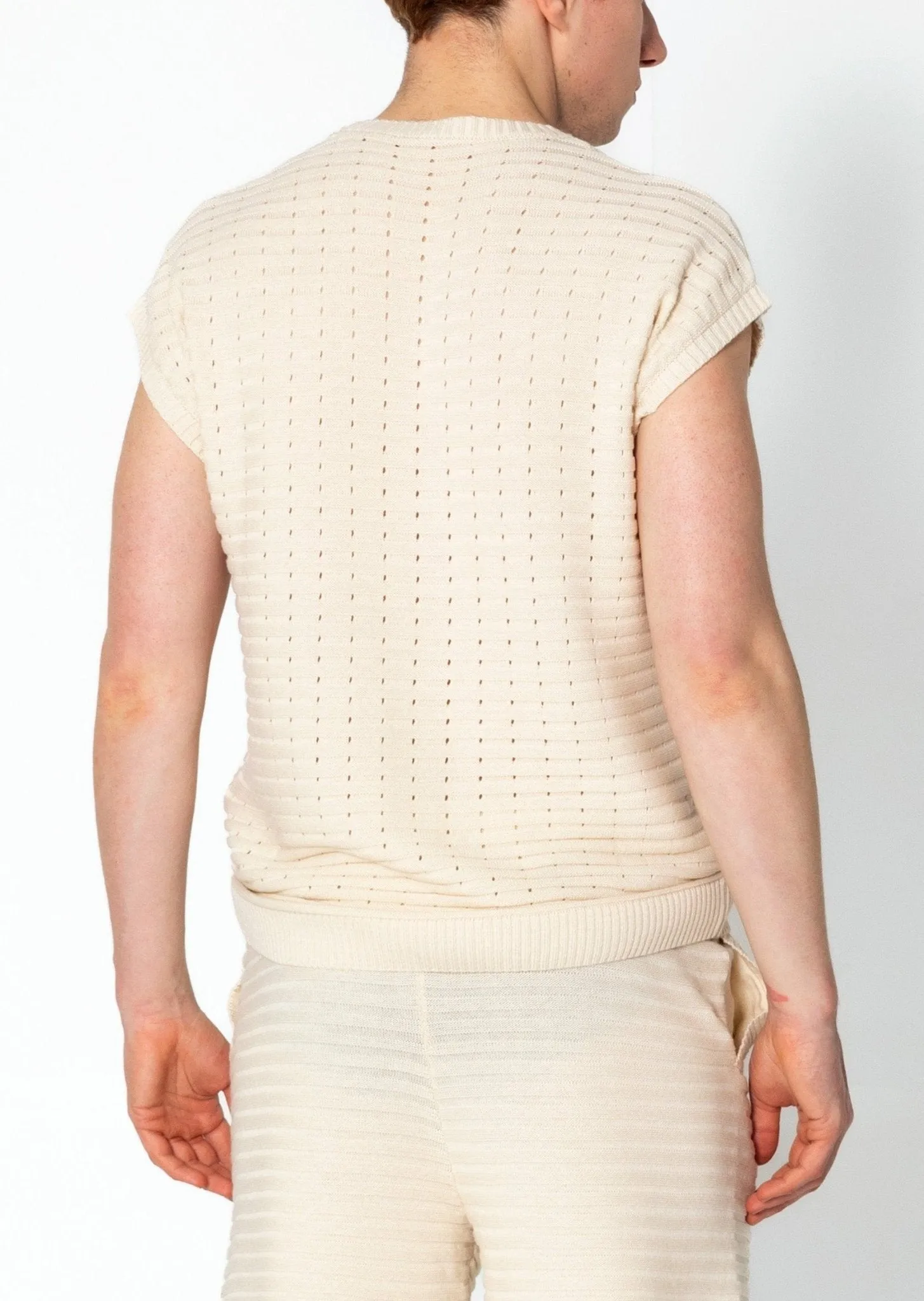Geometric Crochet Knit Polo - Beige