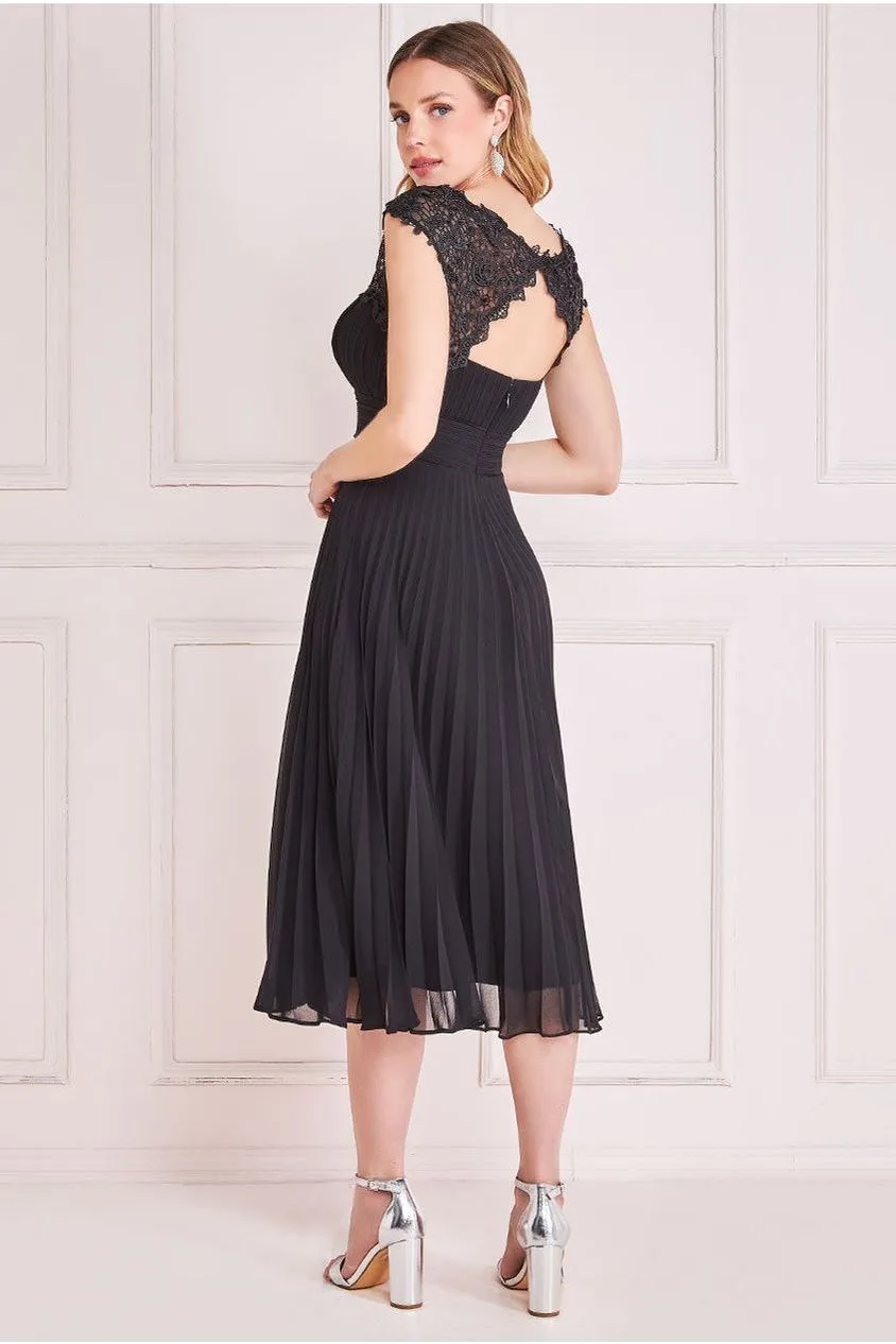 Goddiva Crochet & Pleated Top Midi - Black