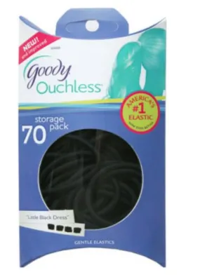 GOODY - Ouchless No Metal Black Elastics Storage Pack 4mm - 70 Count