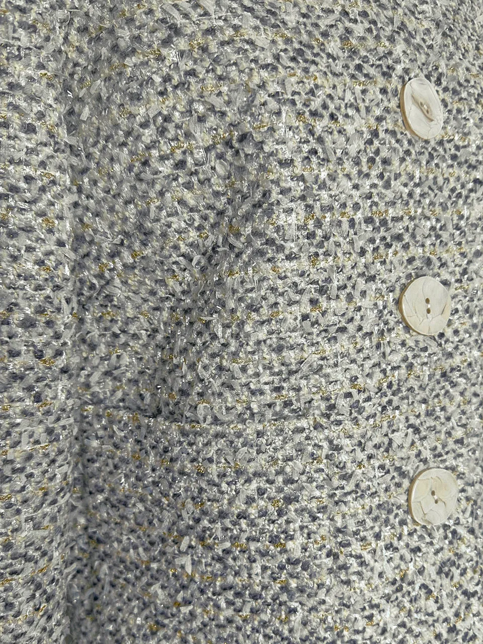 Grey/ Cream Button Front Boxy Bouclè Tweed Crop Jacket