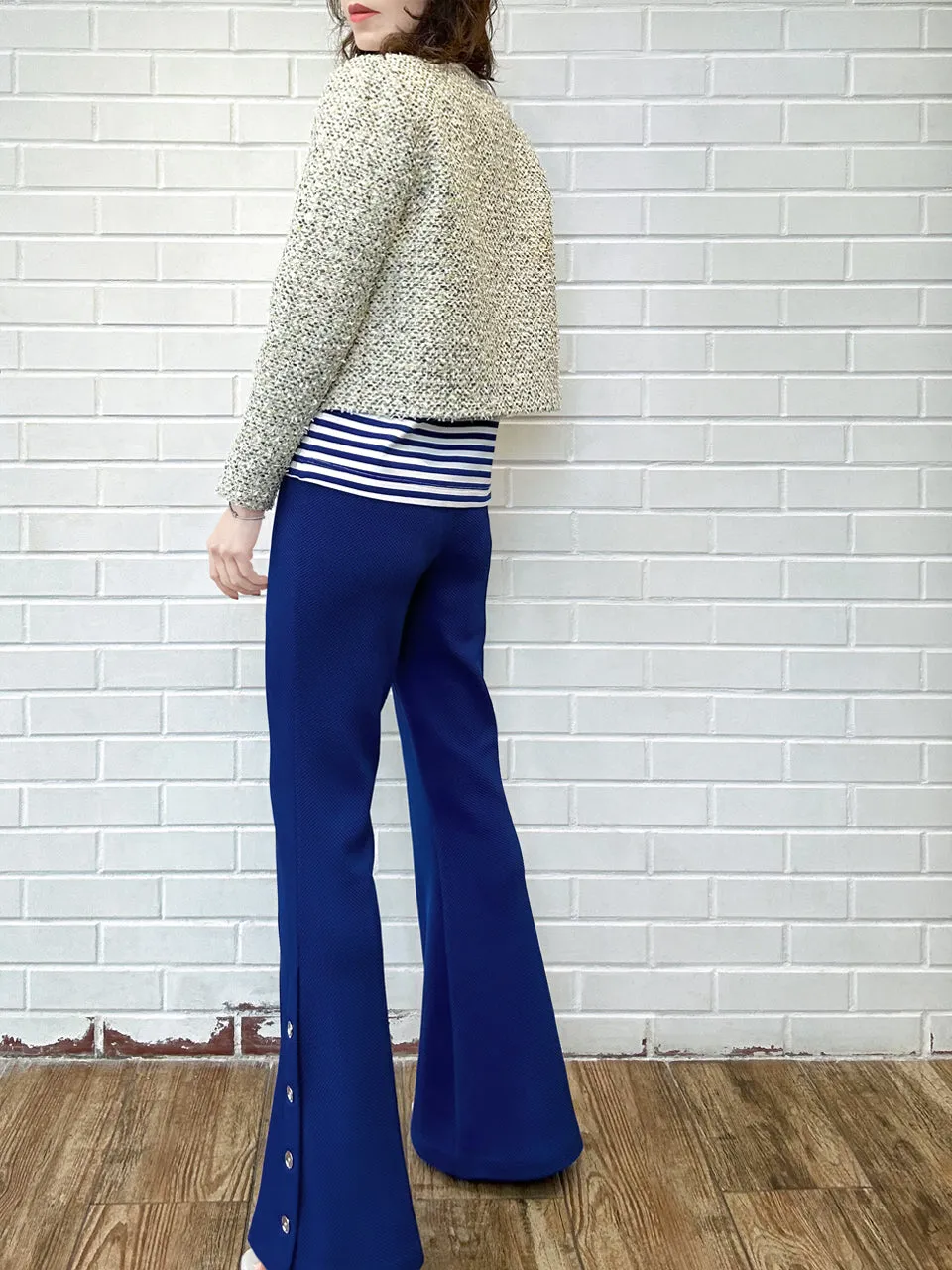 Grey/ Cream Button Front Boxy Bouclè Tweed Crop Jacket