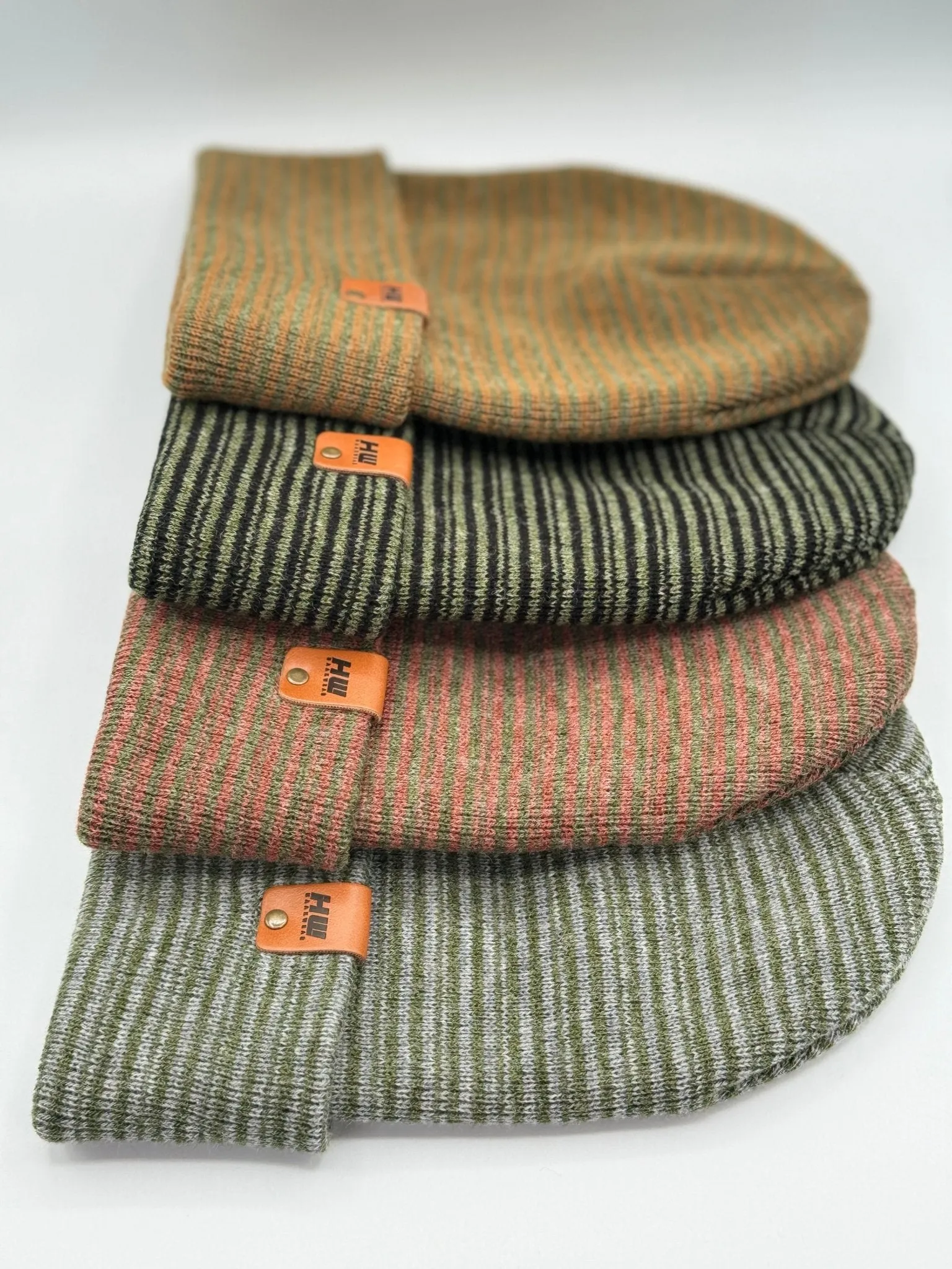 HAAKWEAR Traditional Contrast Cuffed Beanie Hat - Brown / Green, Made in USA
