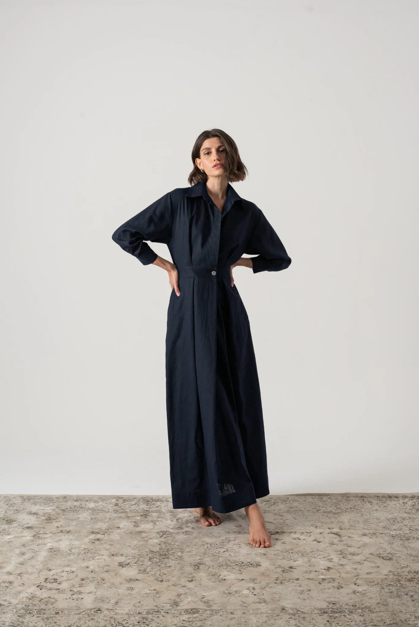 Halvar Linen Maxi Dress Navy