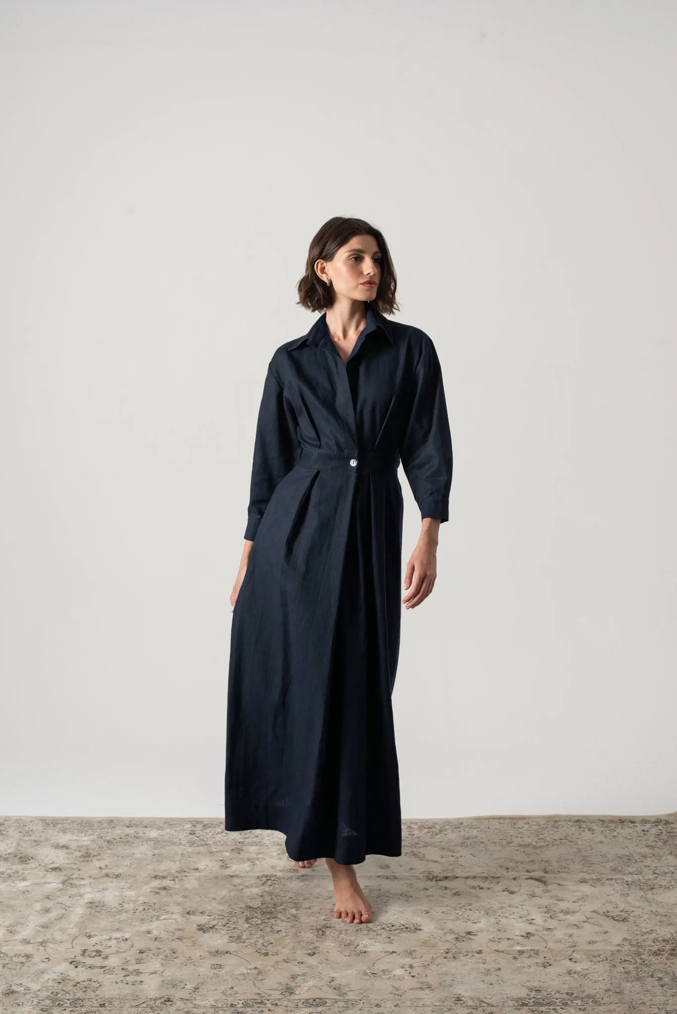 Halvar Linen Maxi Dress Navy