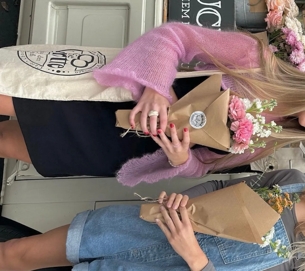 Handmade knitted baby pink mohair cropped jumper