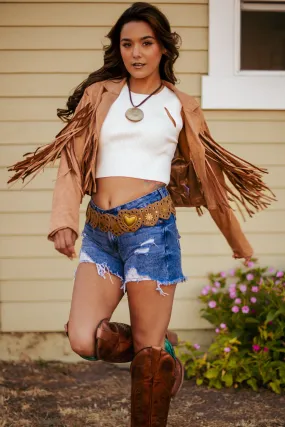 Heartbreaker Faux Suede Fringe Crop Jacket - Tan