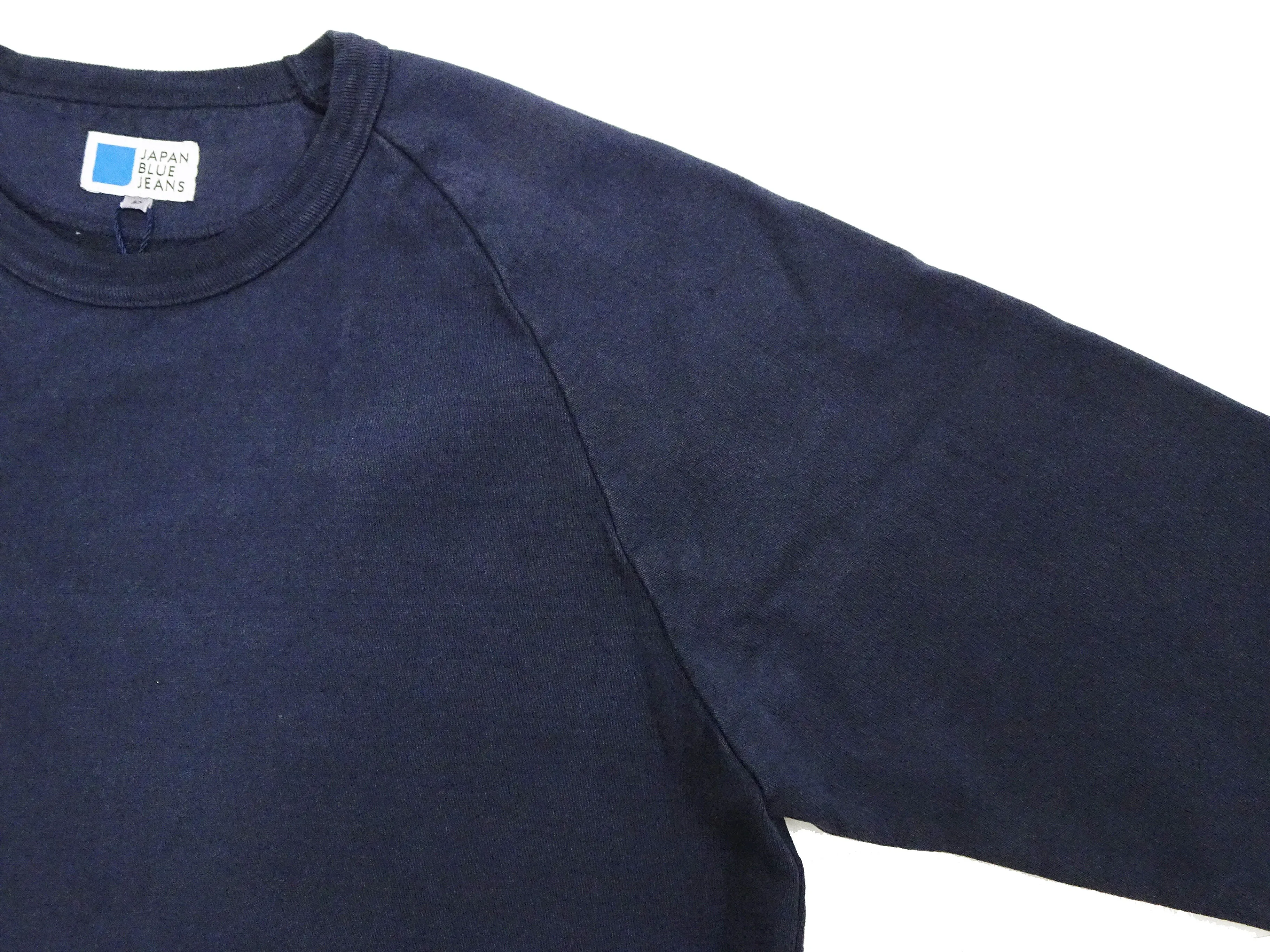 Japan Blue Jeans Long Sleeve French Terry T-Shirt Men's Casual Plain Crew-Neck Raglan-Sleeve Inlay Shirt JBKN1001 Navy-Blue