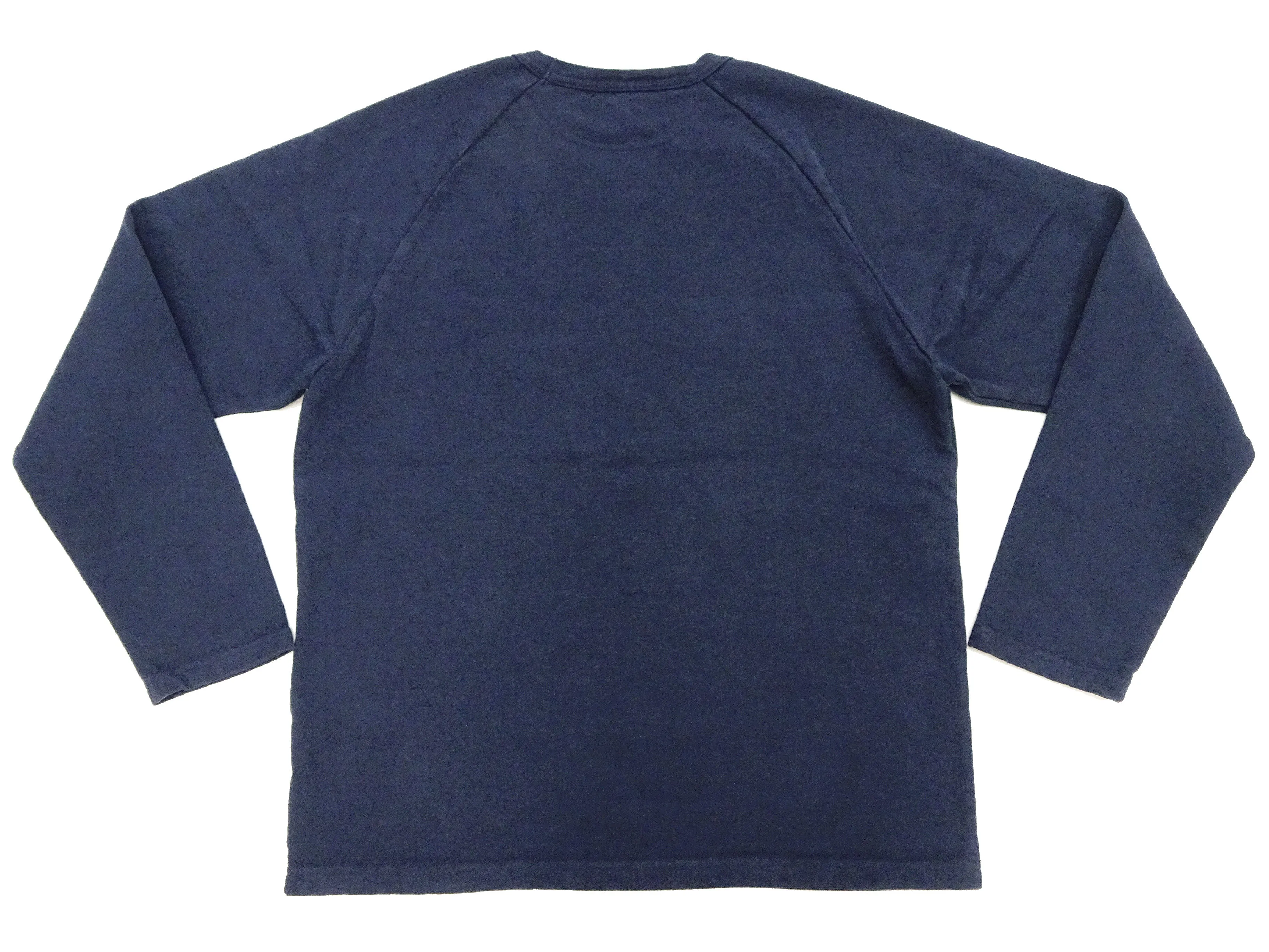 Japan Blue Jeans Long Sleeve French Terry T-Shirt Men's Casual Plain Crew-Neck Raglan-Sleeve Inlay Shirt JBKN1001 Navy-Blue