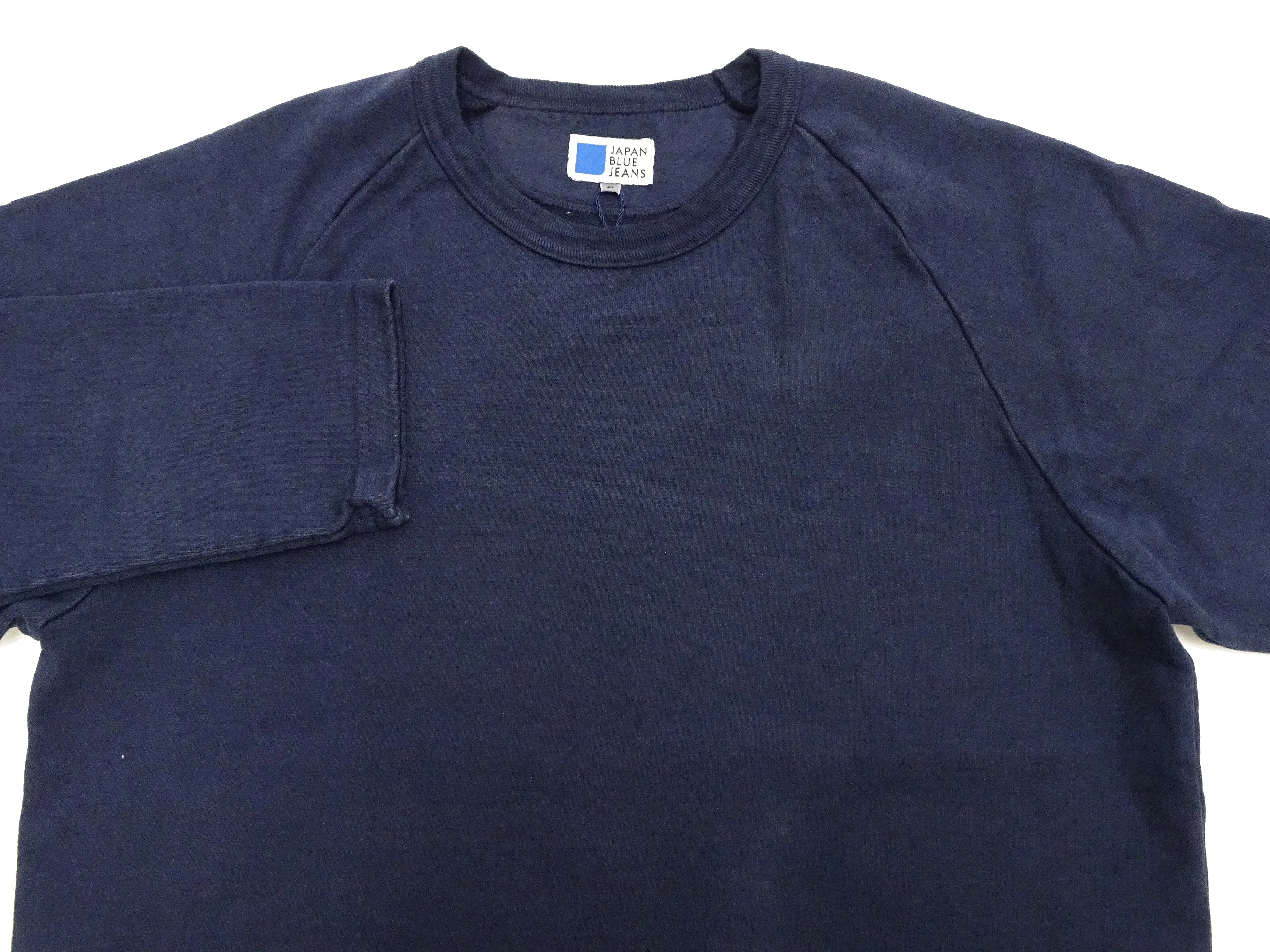 Japan Blue Jeans Long Sleeve French Terry T-Shirt Men's Casual Plain Crew-Neck Raglan-Sleeve Inlay Shirt JBKN1001 Navy-Blue