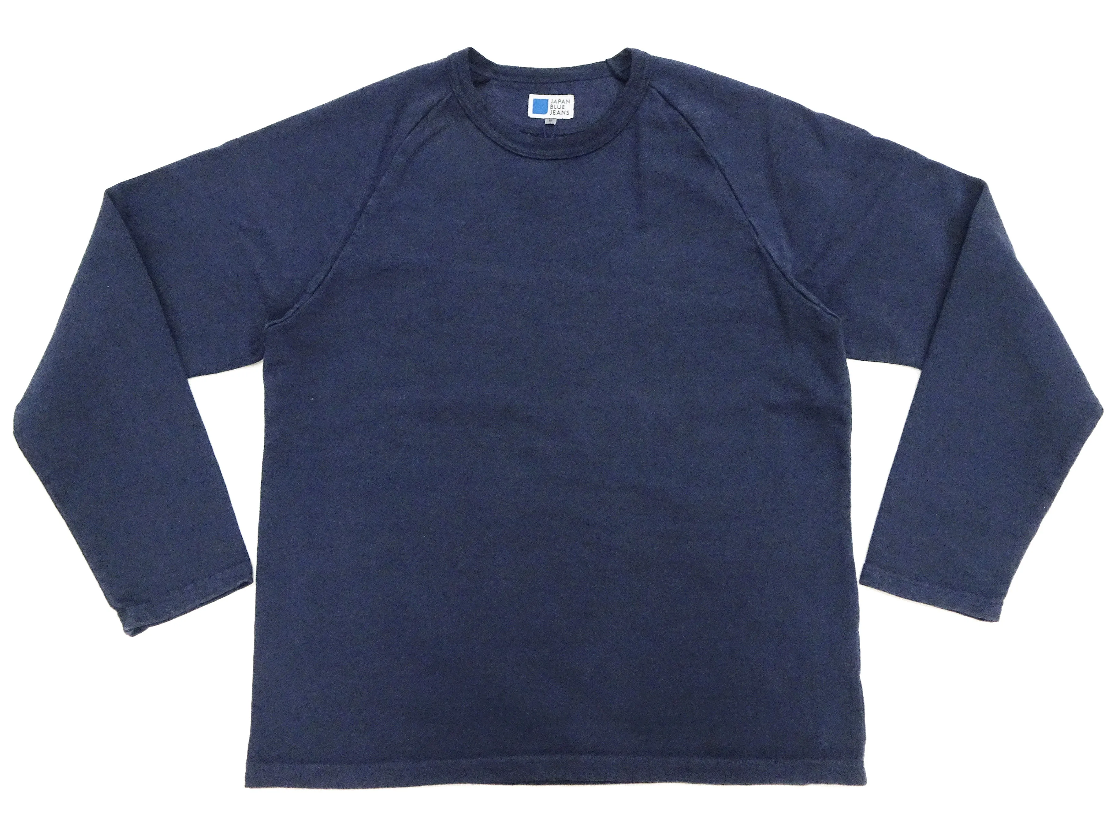 Japan Blue Jeans Long Sleeve French Terry T-Shirt Men's Casual Plain Crew-Neck Raglan-Sleeve Inlay Shirt JBKN1001 Navy-Blue