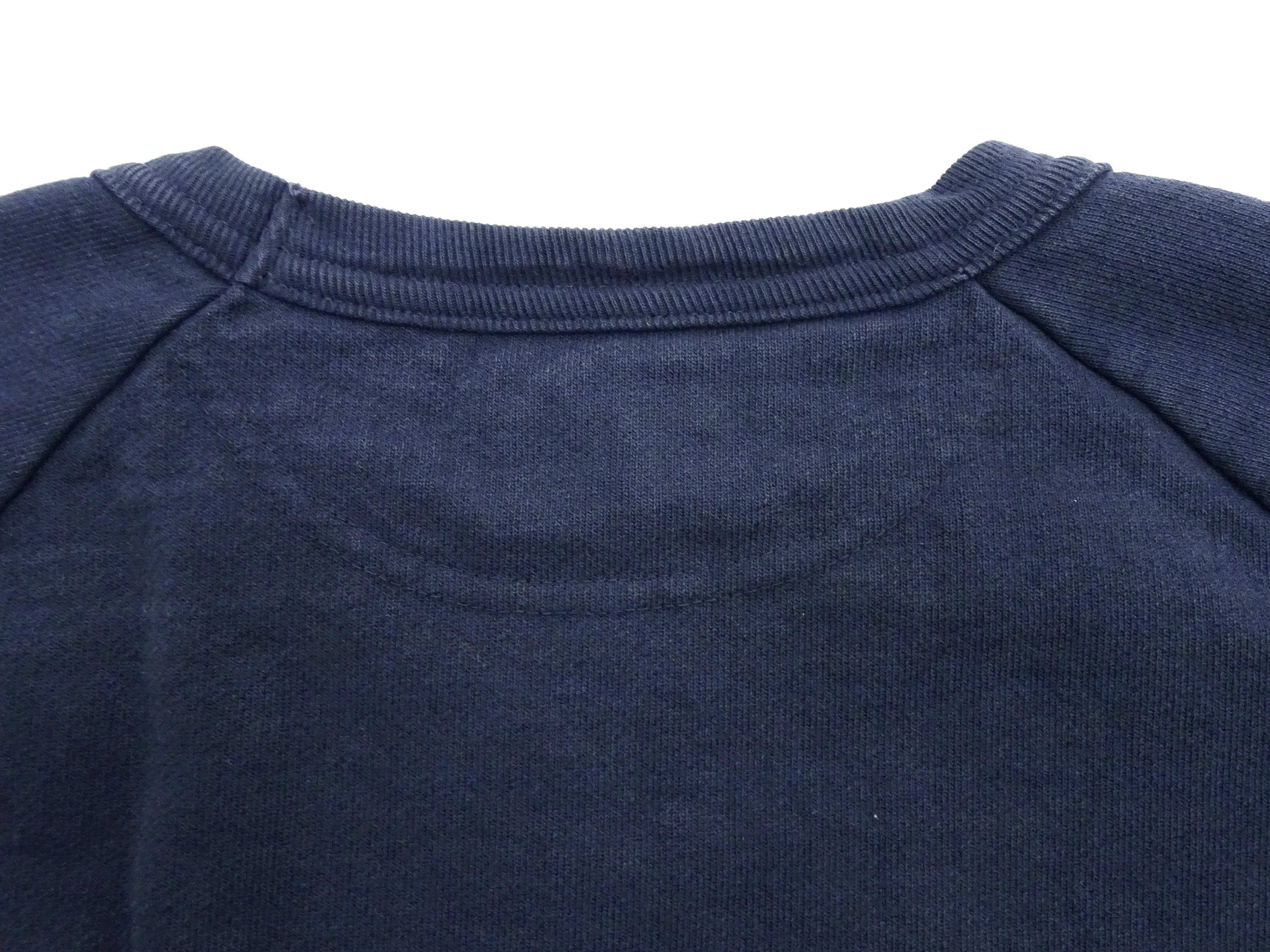 Japan Blue Jeans Long Sleeve French Terry T-Shirt Men's Casual Plain Crew-Neck Raglan-Sleeve Inlay Shirt JBKN1001 Navy-Blue