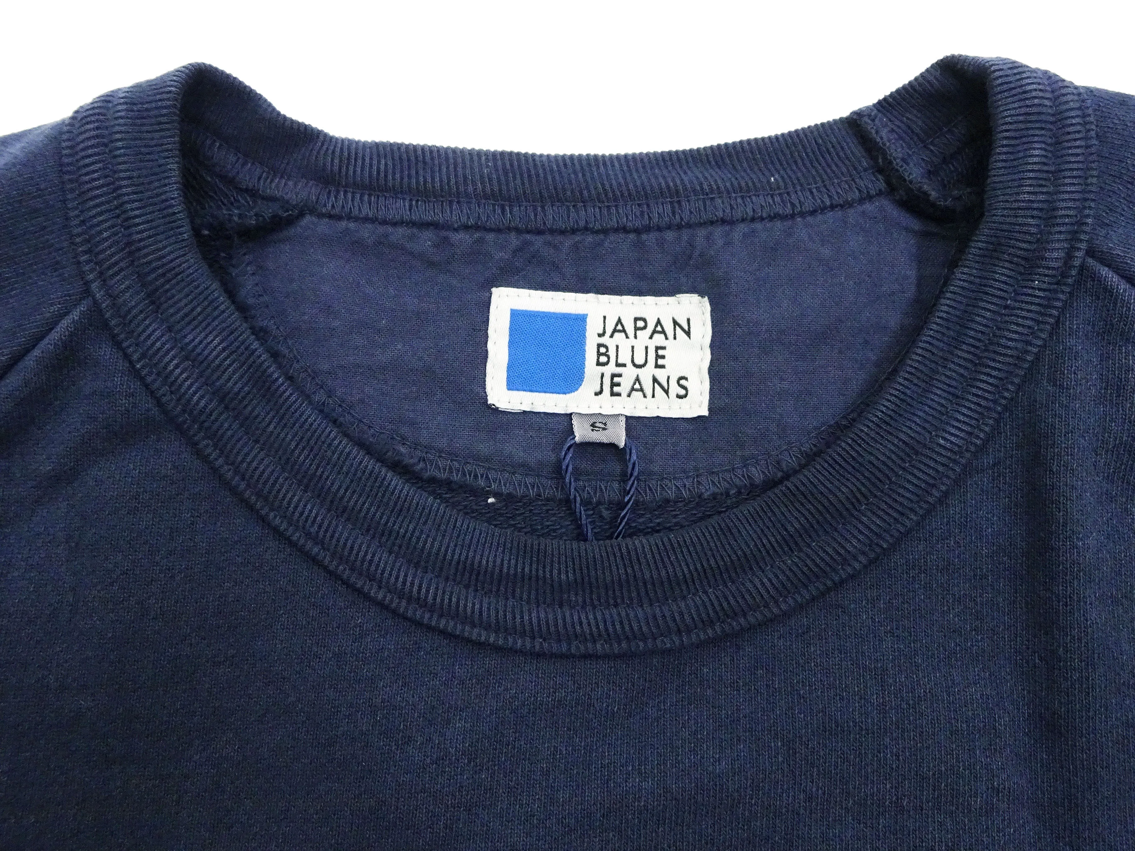 Japan Blue Jeans Long Sleeve French Terry T-Shirt Men's Casual Plain Crew-Neck Raglan-Sleeve Inlay Shirt JBKN1001 Navy-Blue