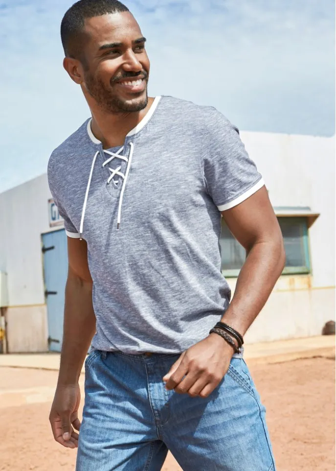 John Baner Jeanswear Lace-Up T-Shirt, Blue
