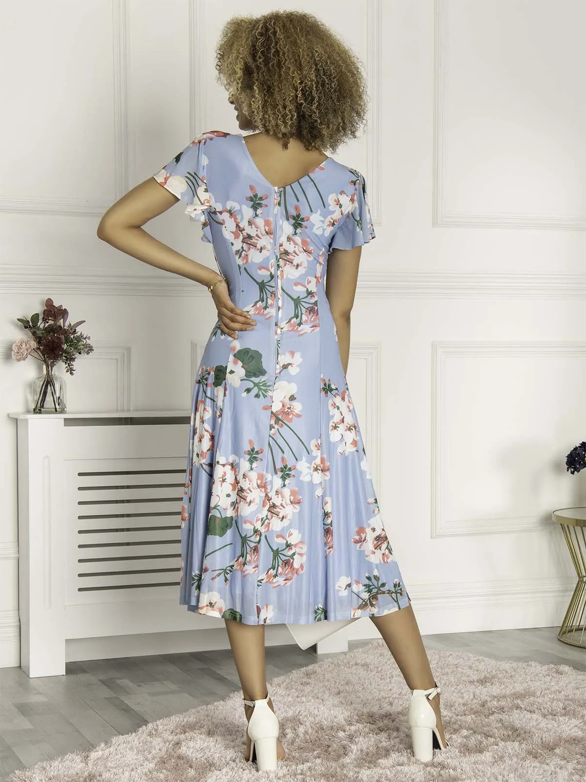 Jolie Moi Bellona Fit & Flare Mesh Dress, Blue Floral