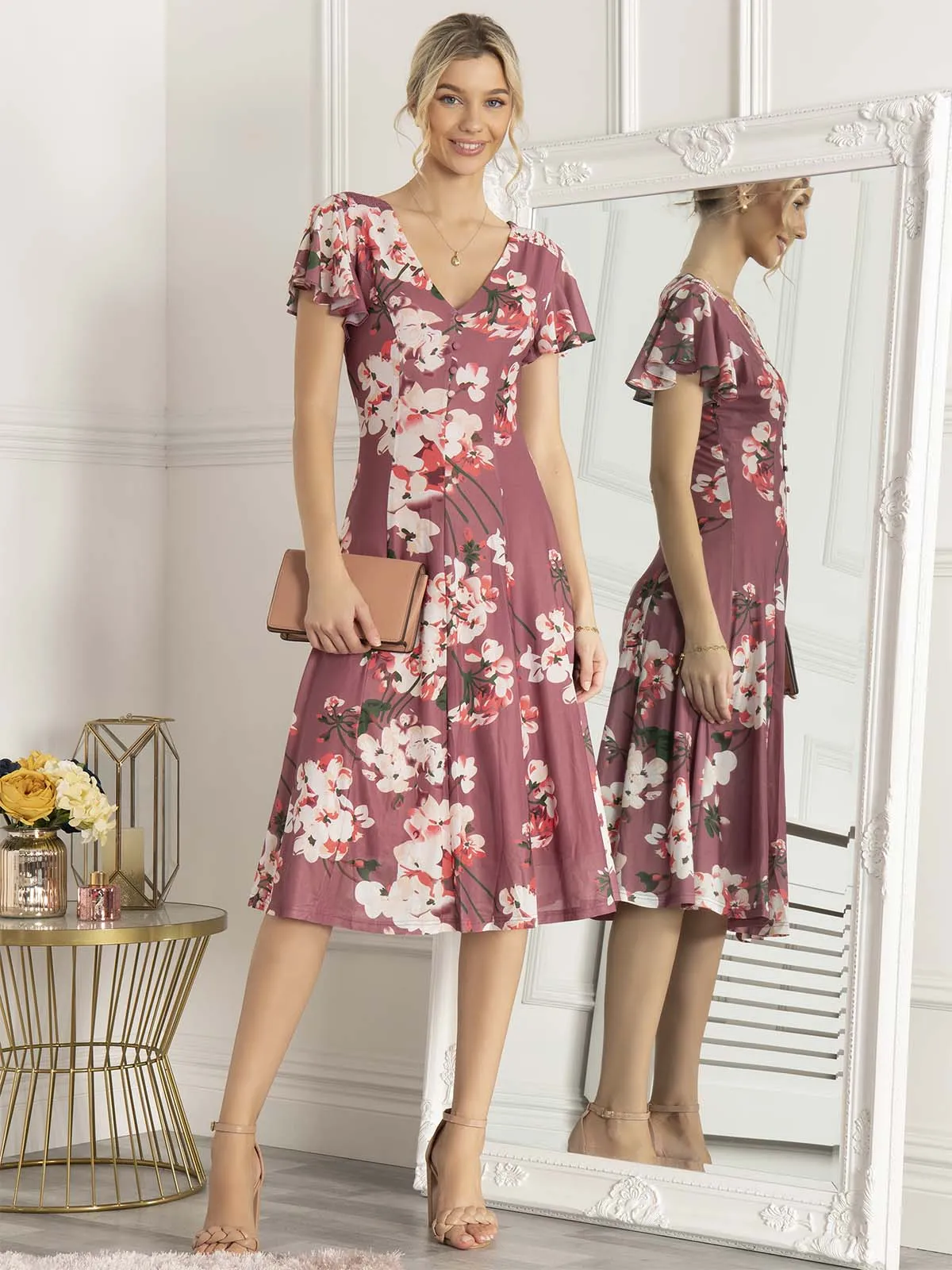 Jolie Moi Bellona Fit & Flare Mesh Dress, Dark Mauve