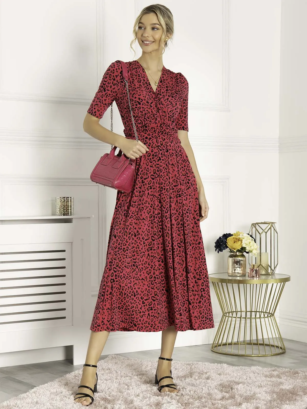 Josie Animal Print Maxi Dress, Cerise