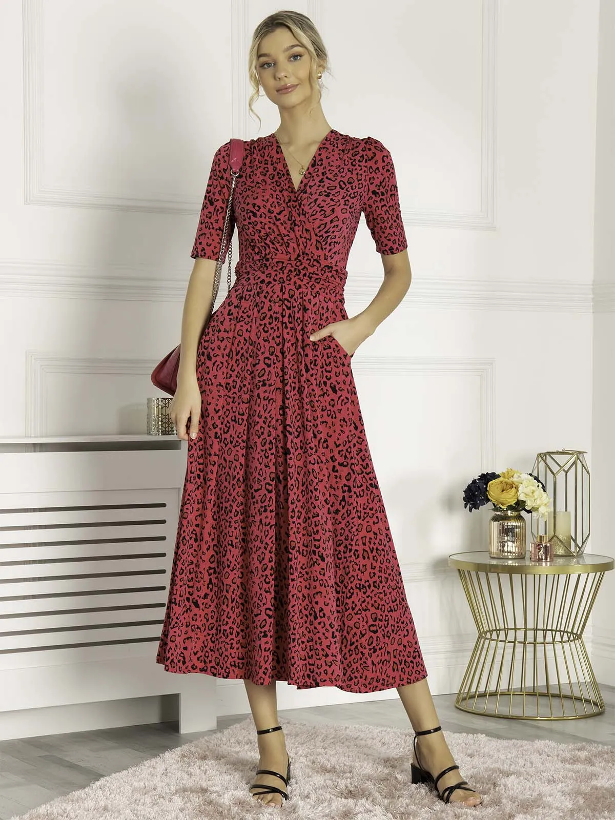 Josie Animal Print Maxi Dress, Cerise