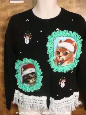 Juggling Snowmen Christmas Cat Ugly Sweater