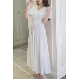 Ketty More Women Short Sleeve Beautiful Flower Printed Long Length V-Neck Fabulous Thin Dress-KMWDC6425