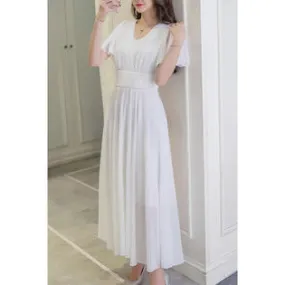 Ketty More Women Short Sleeve Beautiful Flower Printed Long Length V-Neck Fabulous Thin Dress-KMWDC6425