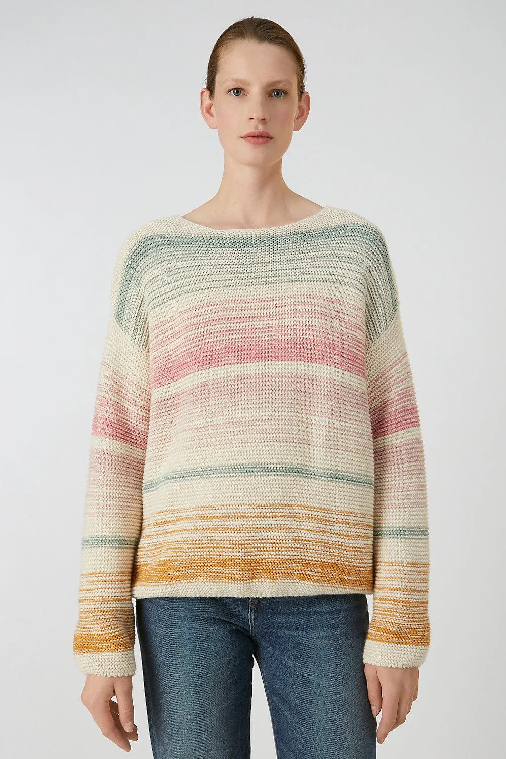 konaa stripes sweater <br> sandshell & pale mauve <br> by ARMEDANGELS