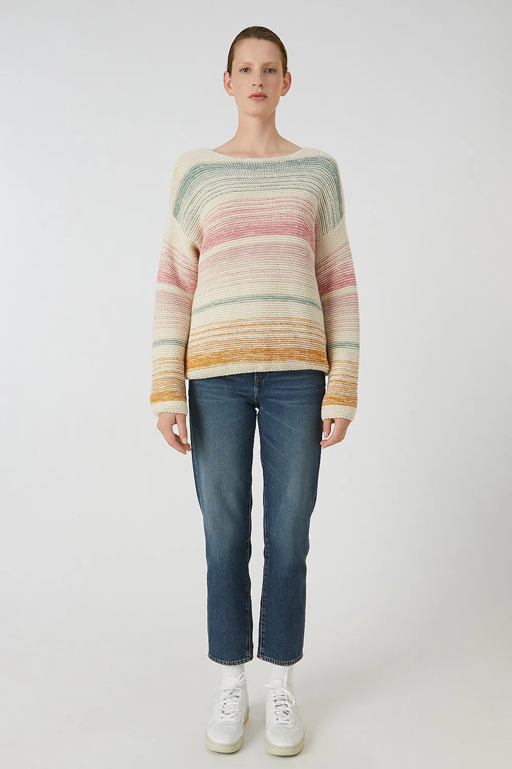 konaa stripes sweater <br> sandshell & pale mauve <br> by ARMEDANGELS