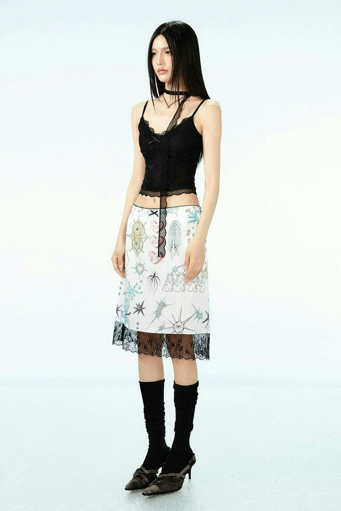 Lace Trimmed Wrap-Scarf Corset Crop Top