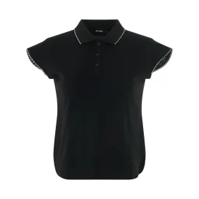 Lace Trimming Slim Fit Pique Top in Black