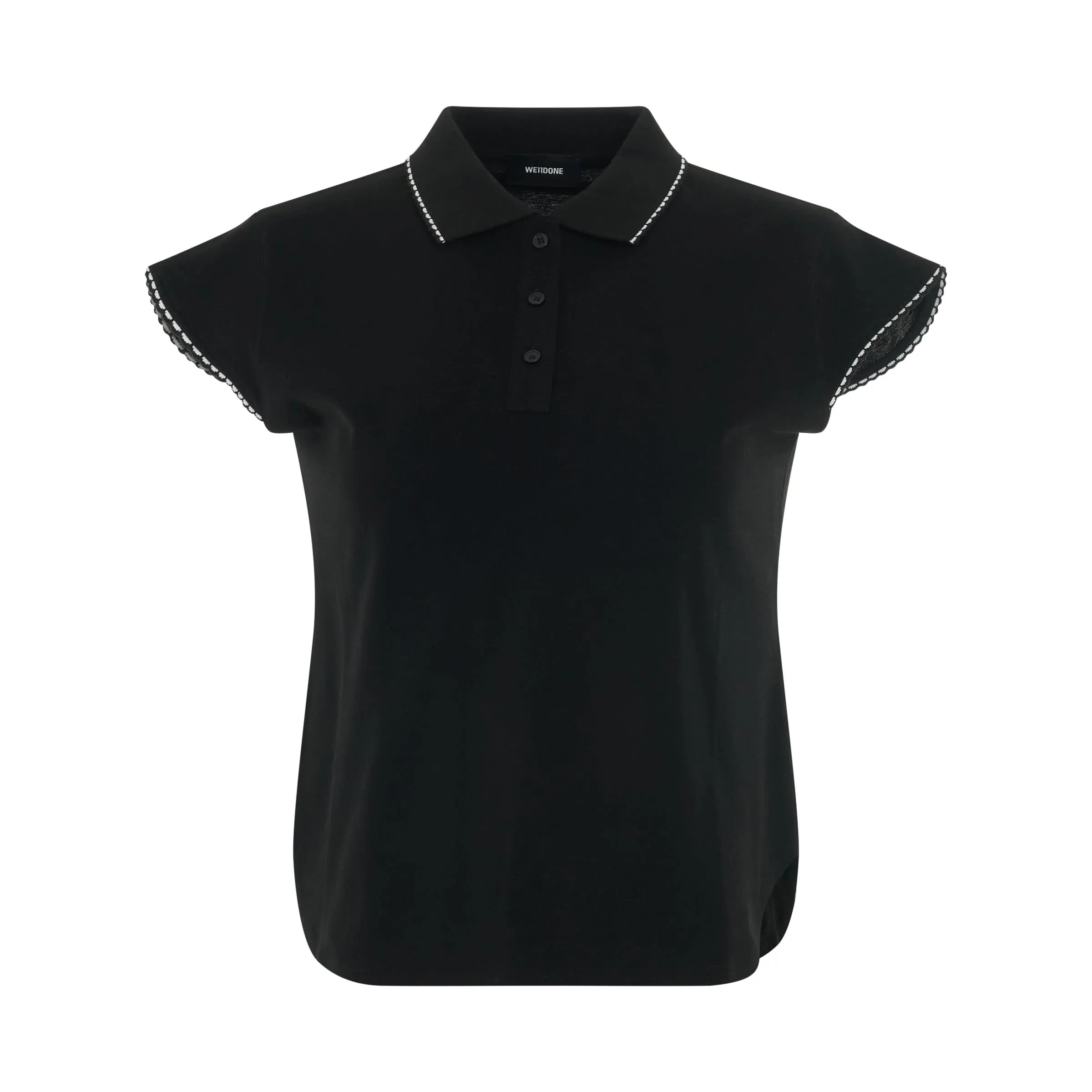 Lace Trimming Slim Fit Pique Top in Black
