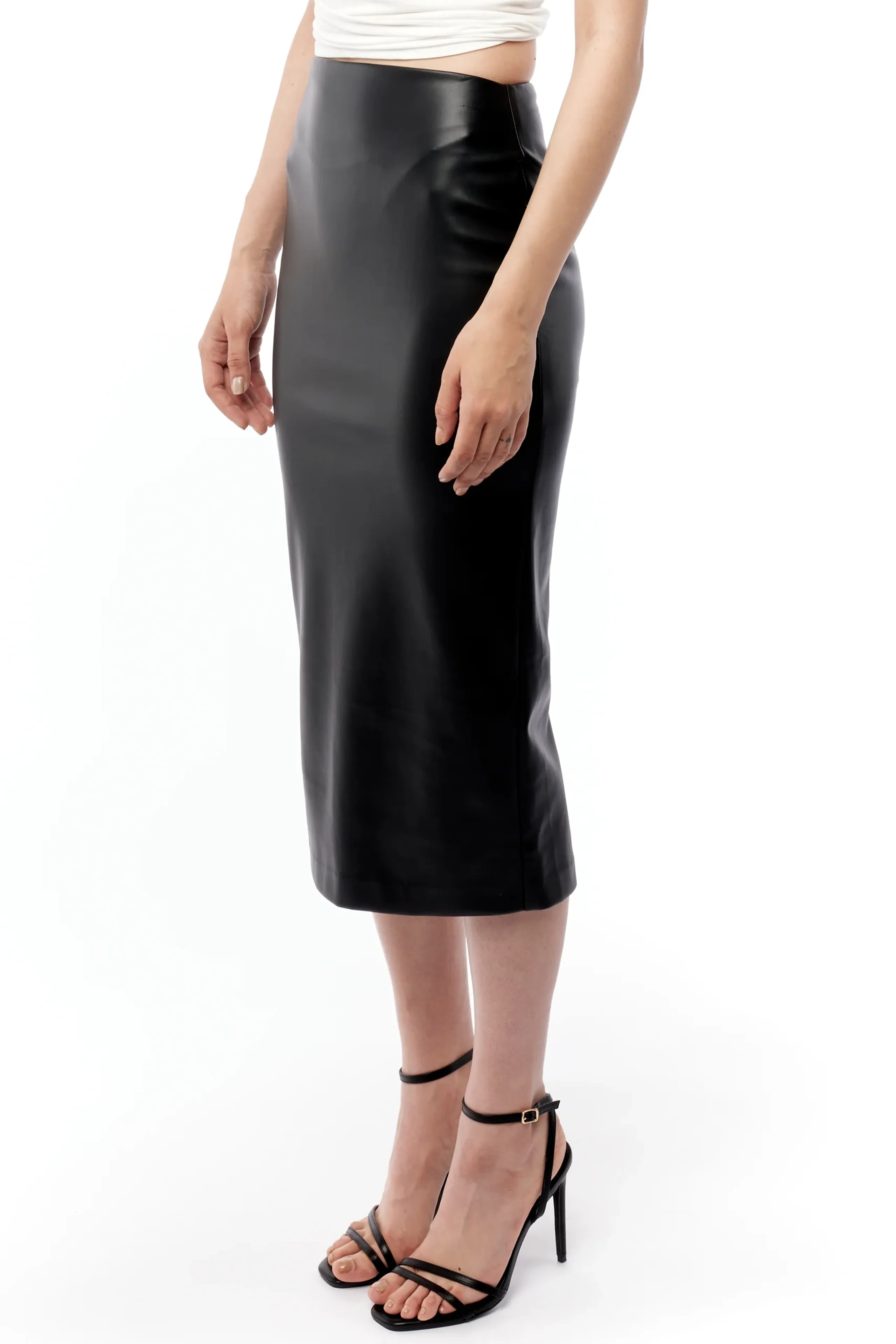 LBLC the Label: Eddie Faux Leather Midi Skirt with Back Slit