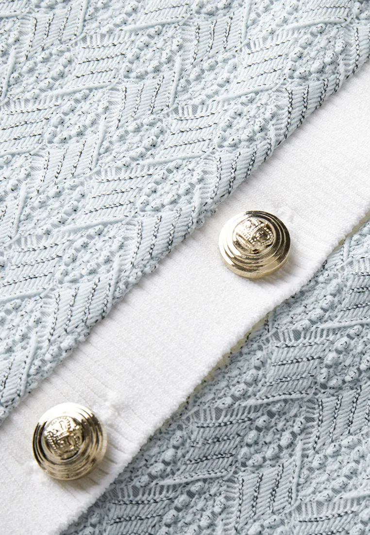Light Blue Knit Pattern Polo Shirt
