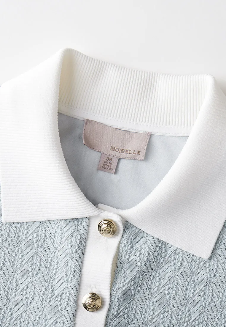 Light Blue Knit Pattern Polo Shirt