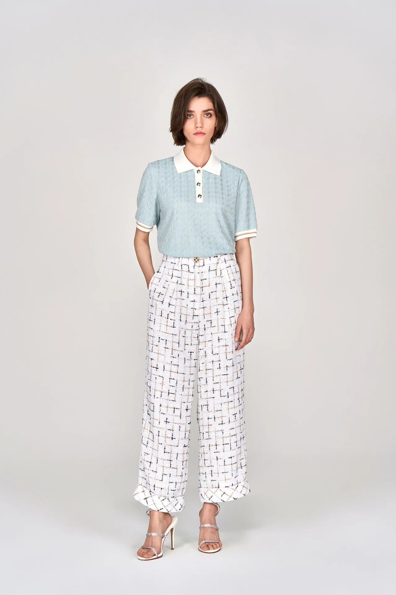 Light Blue Knit Pattern Polo Shirt