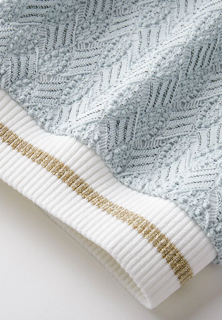 Light Blue Knit Pattern Polo Shirt