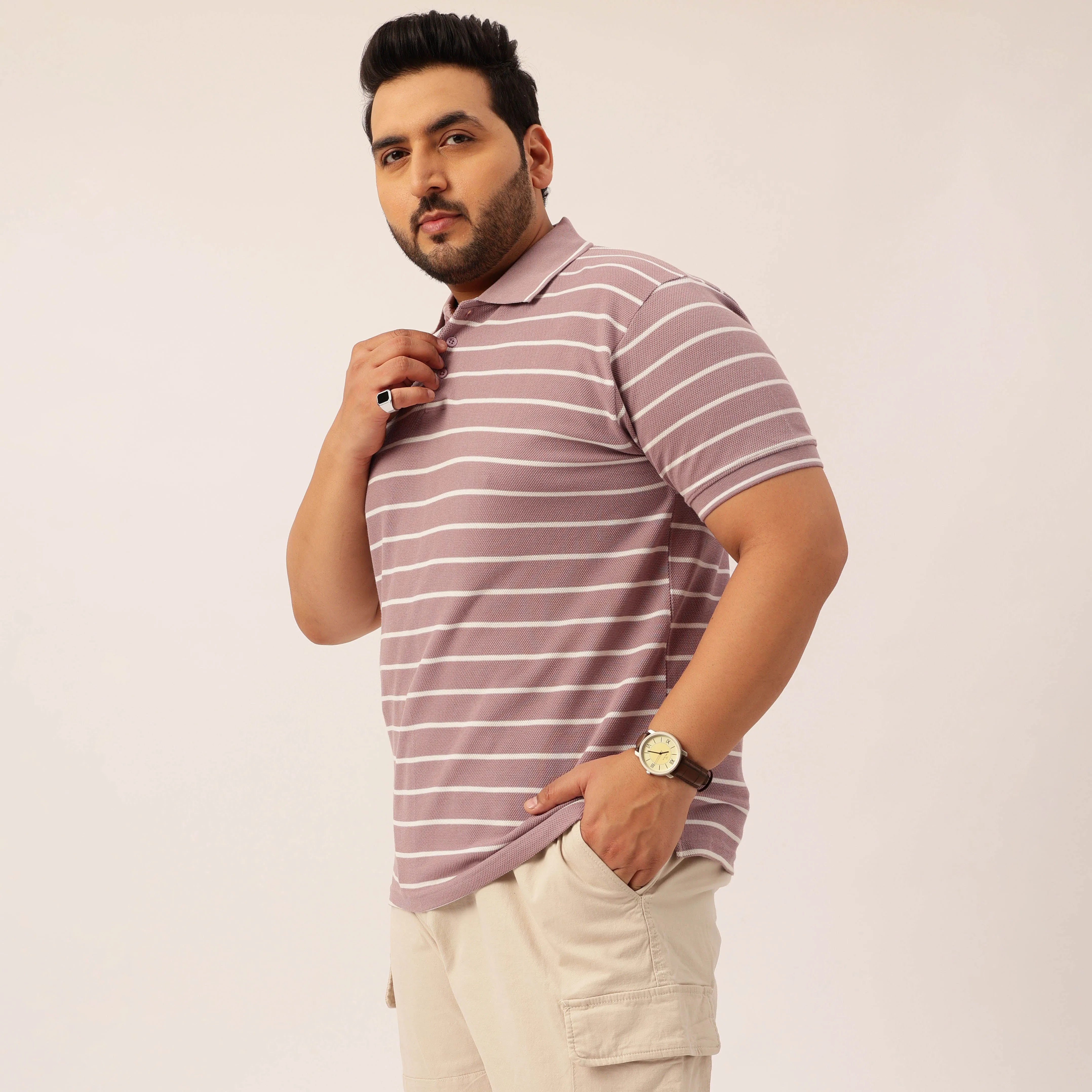 Lilac Striped Premium Polo T-shirt