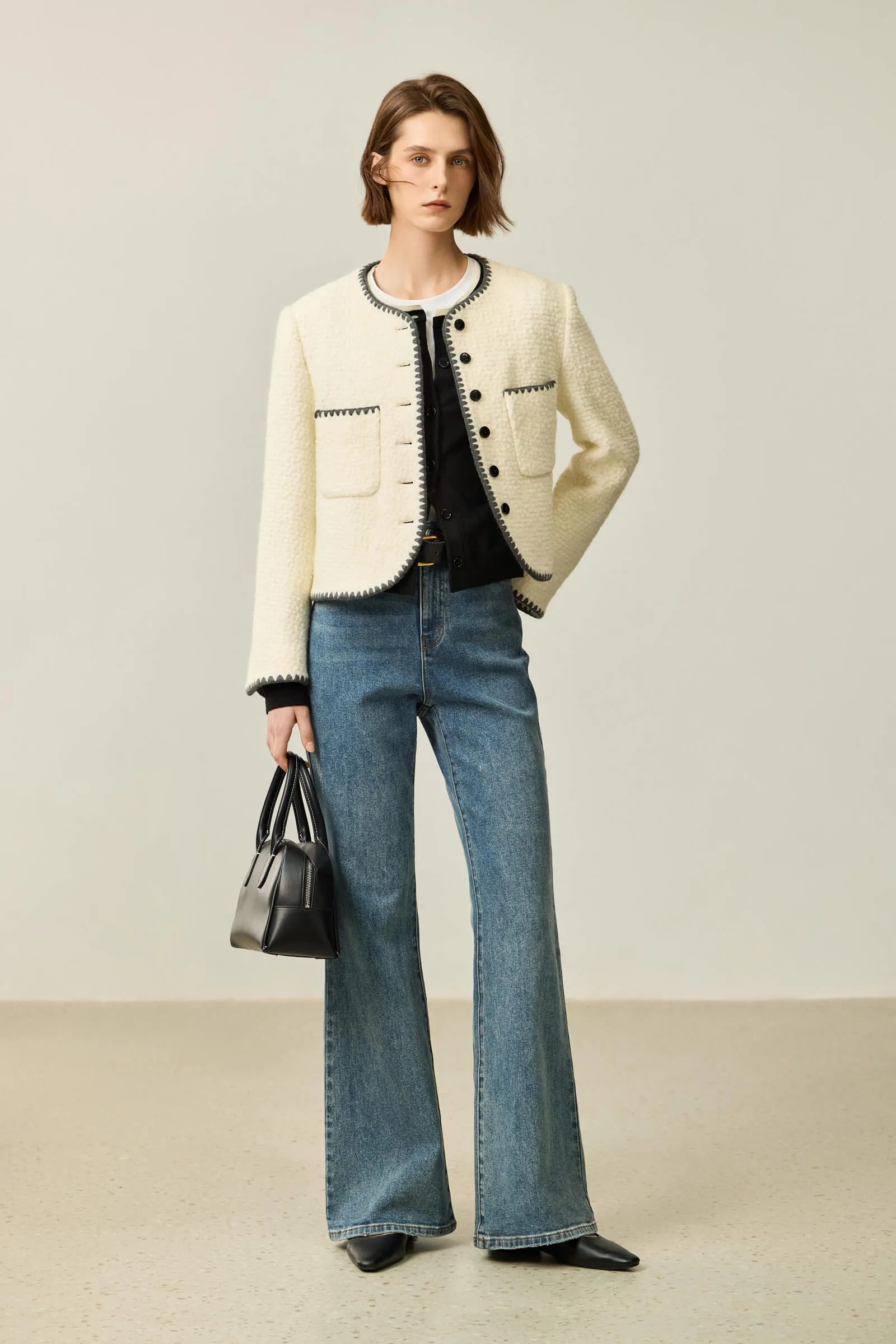 LILY Textured Color-Block Tweed Short Jacket