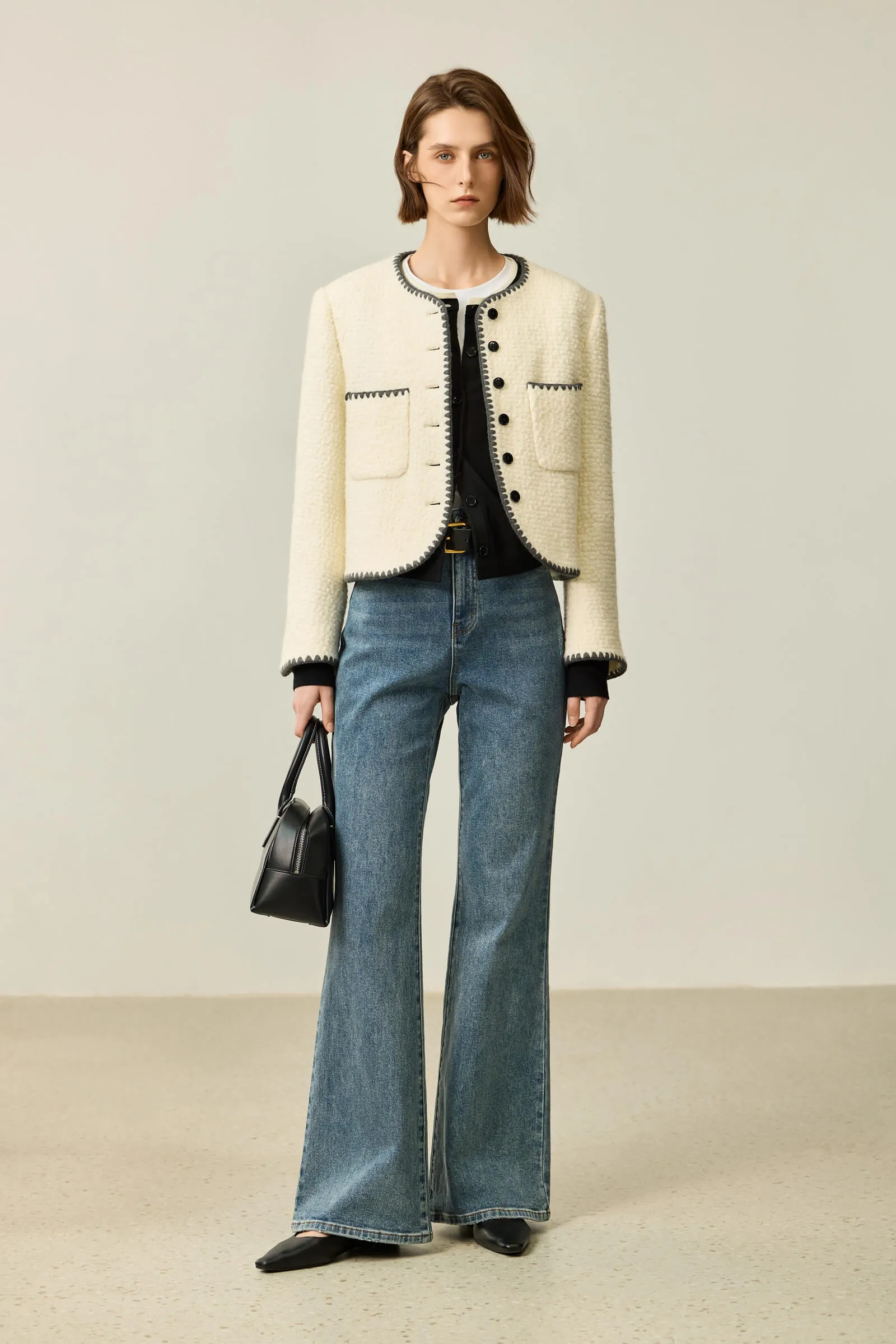 LILY Textured Color-Block Tweed Short Jacket