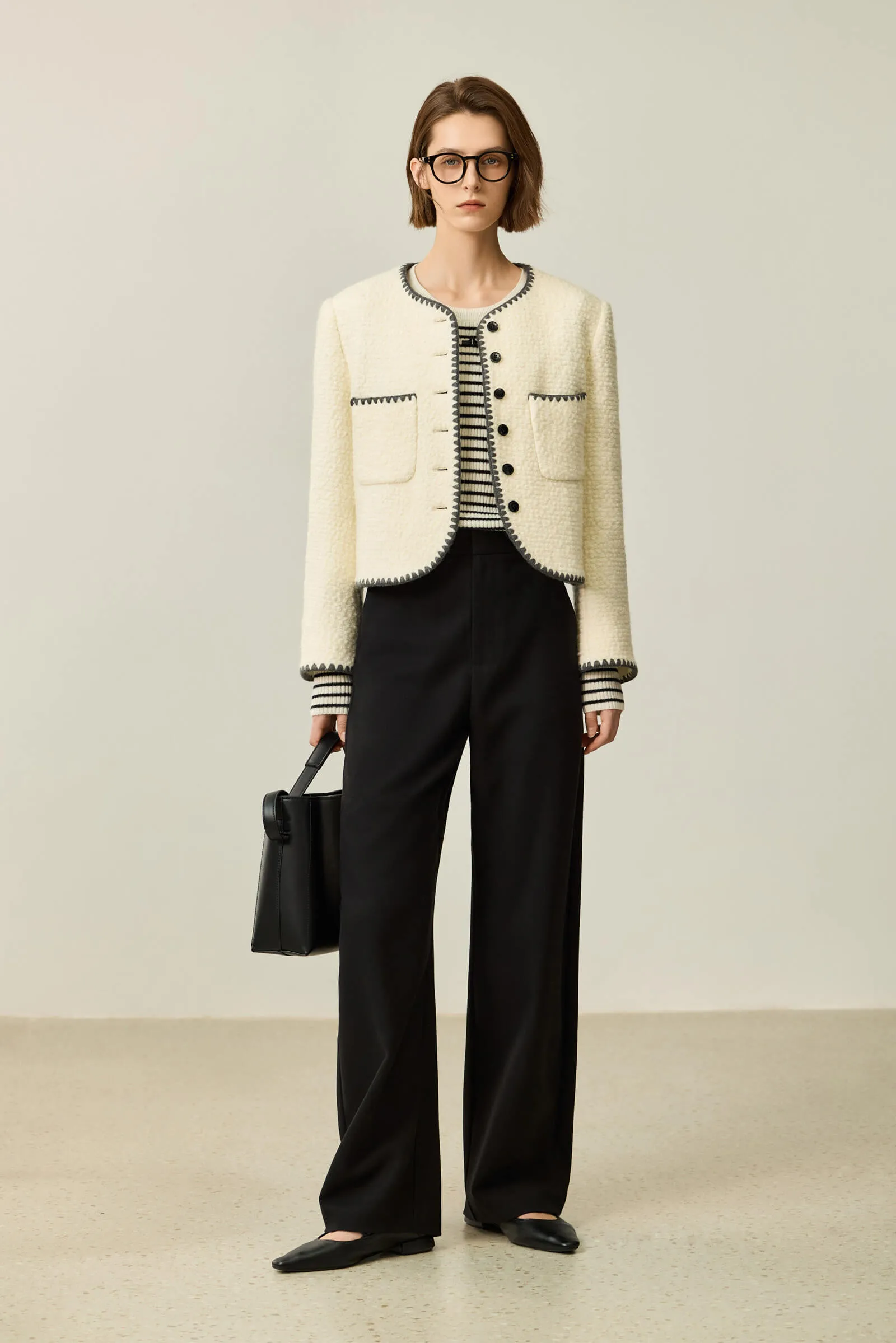 LILY Textured Color-Block Tweed Short Jacket