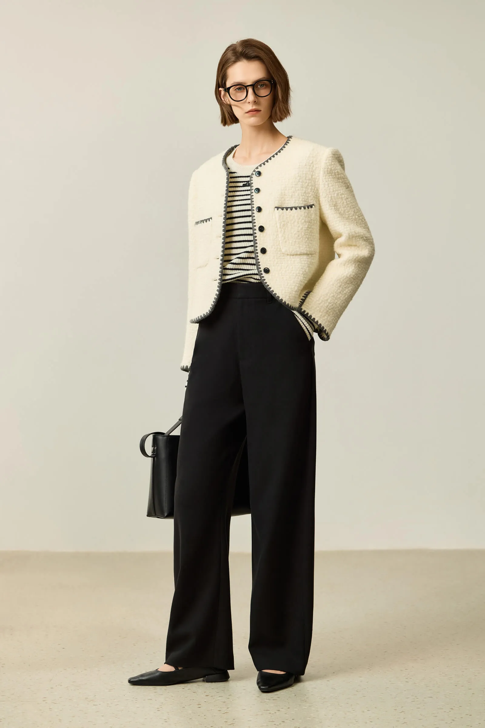 LILY Textured Color-Block Tweed Short Jacket